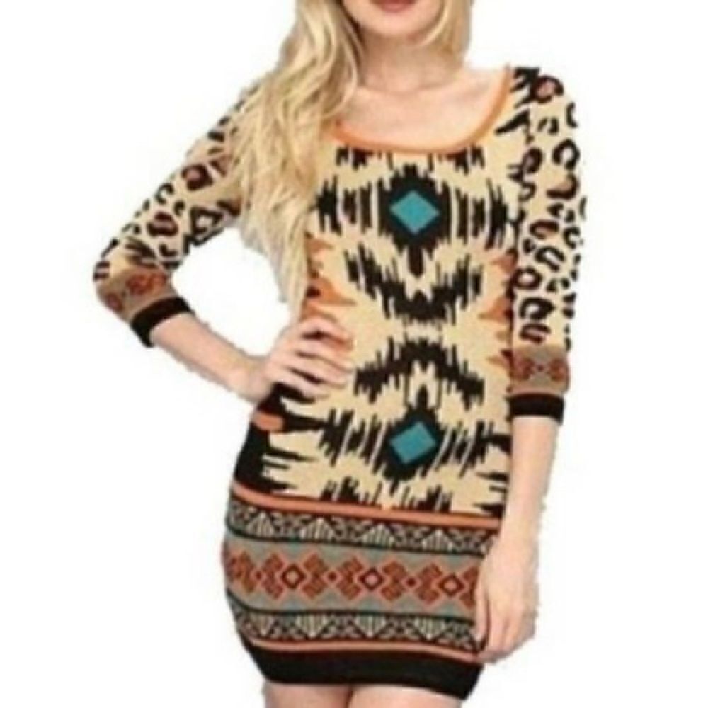 Flying Tomato Sweater Dress. Funky Leopard Aztec Design